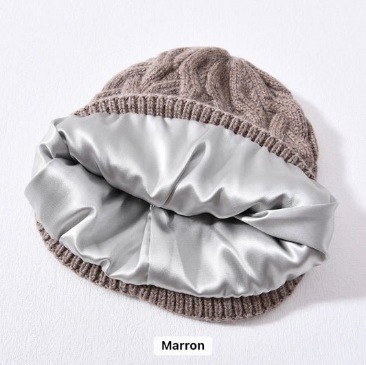 Tuque en Cachemire tricoté doublée satin
