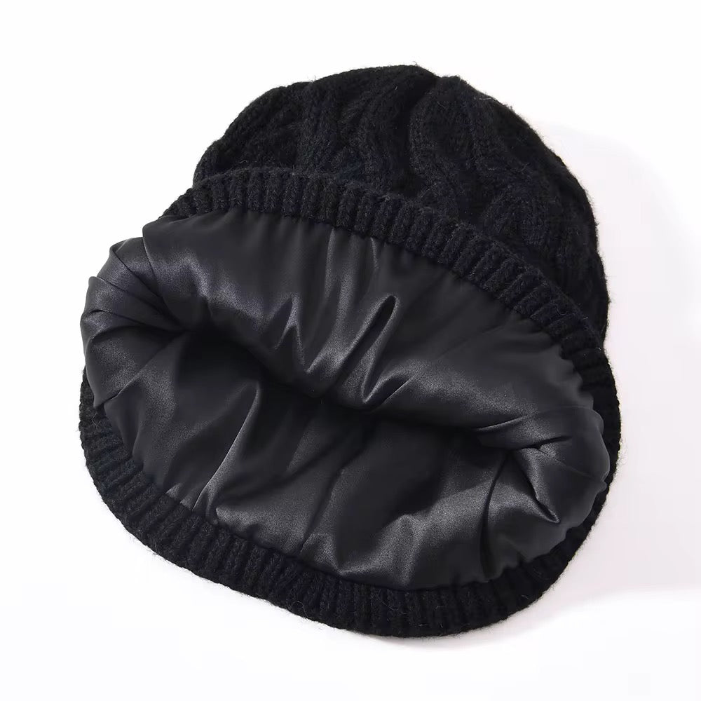 Tuque en Cachemire tricoté doublée satin